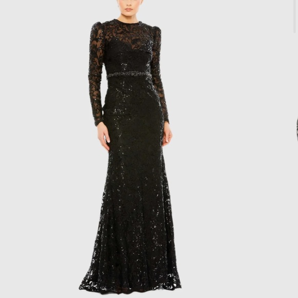 NWOT MAC Duggal Black Embellished High Neck Long Sleeve Gown Style #68011 - Picture 8 of 8